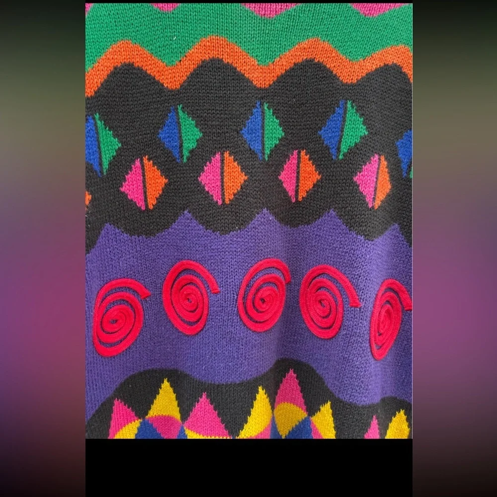 VTG 90's Y2K Size S Pullover Knit Sweater Abstract Swirl Dot Print retro rare